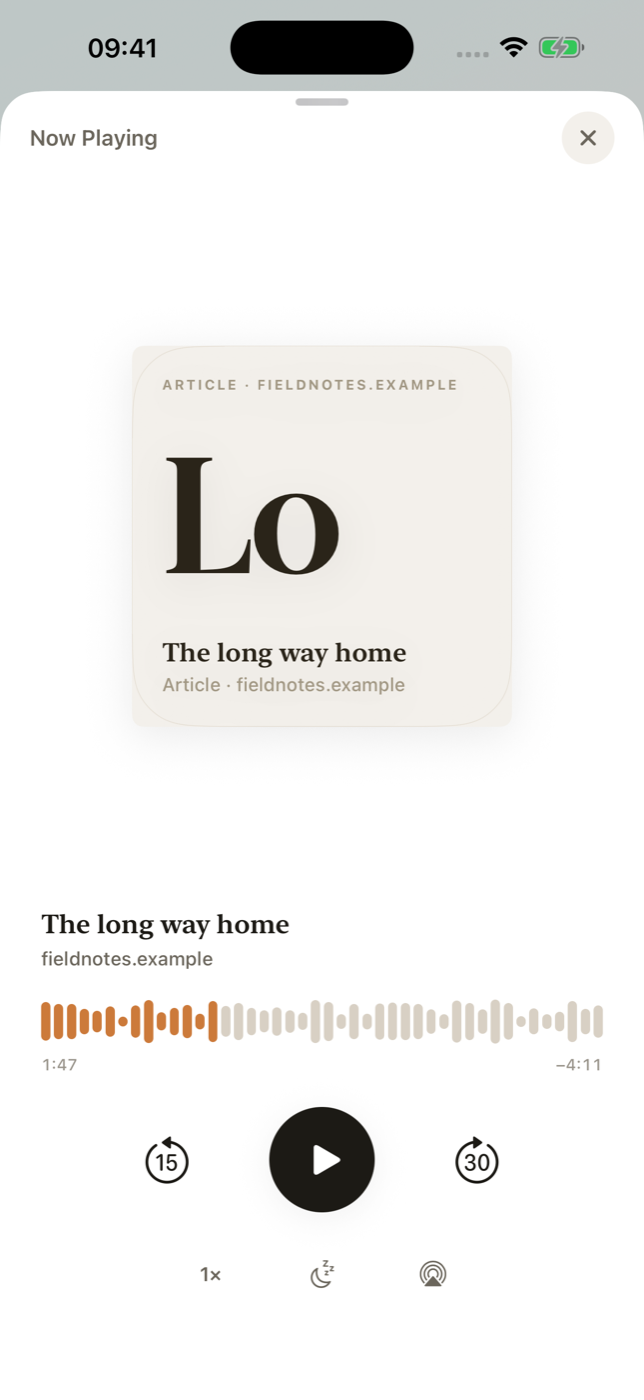 Someday offline audio player narrating a saved article